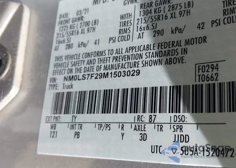 2021 Ford Transit Connect Xlt Cargo Van z USA, uszkodzony, nr VIN NM0LS7F29M1503029